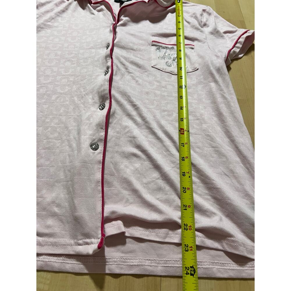 True Religion Women Pajama Top Size L Pink Short Sleeve Button Down Sleepwear - Picture 7 of 8